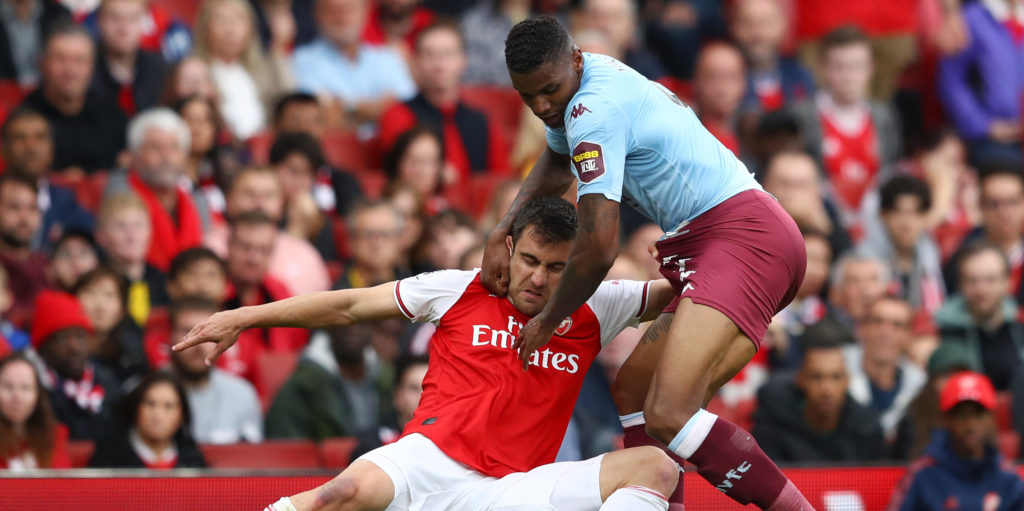 Fans react to awful dive from Sokratis against Aston Villa