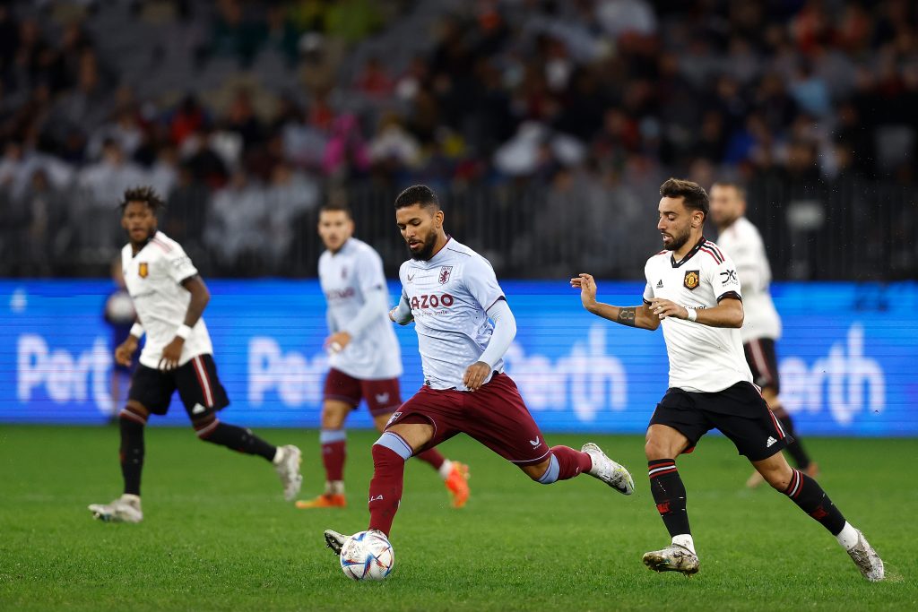 Douglas Luiz in action for Aston Villa against Manchester United