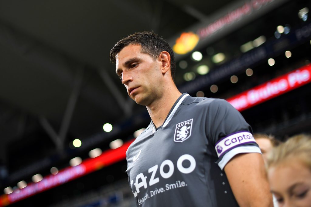 Emi Martinez walks out for Aston Villa