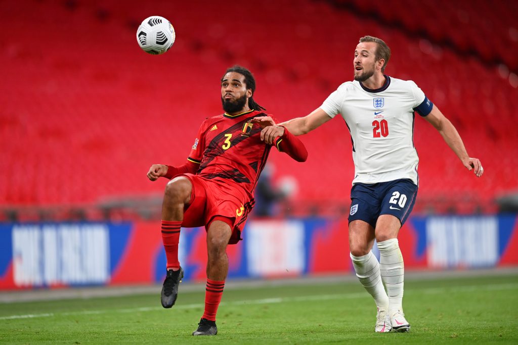 Jason Denayer in action for Belgium against England