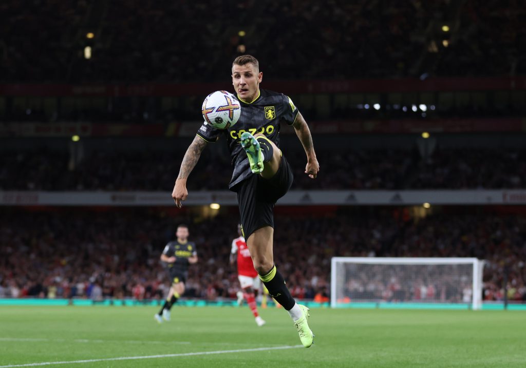 Lucas Digne in action for Aston Villa