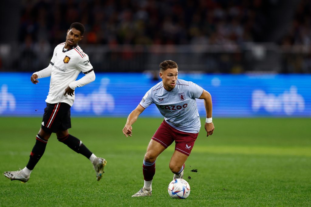 Matty Cash in action for Aston Villa against Manchester United