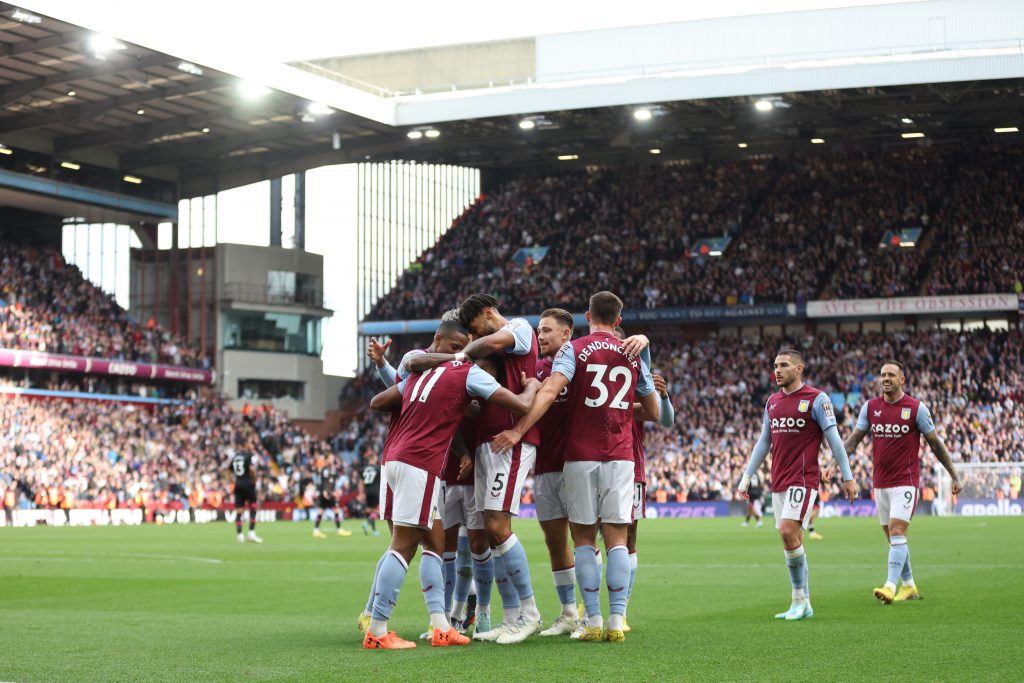 Aston Villa players celebrate against Brentford