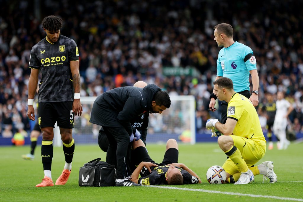 Ludwig Augustinsson receives treatment against Leeds United